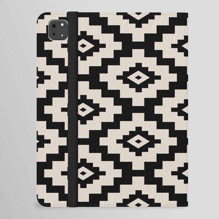 Traditional Geometric Pattern 323 Black and Linen White iPad Folio Case