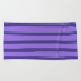 [ Thumbnail: Purple and Dark Slate Blue Colored Pattern of Stripes Beach Towel ]