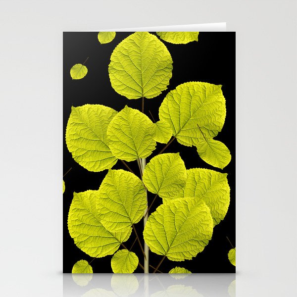Green Leaves On A Black Background #decor #society6 #buyart Stationery Cards