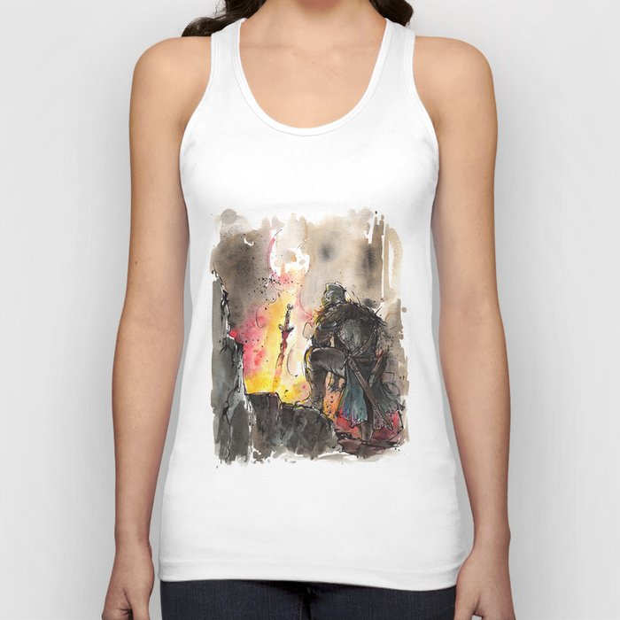 Dark Souls Bonfire with a Warrior Japanese calligraphy Tank Top