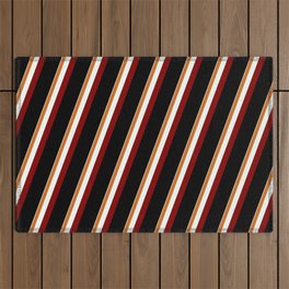 [ Thumbnail: Eyecatching Tan, Chocolate, Mint Cream, Maroon & Black Colored Pattern of Stripes Outdoor Rug ]