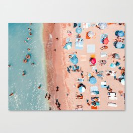 Ocean Waves Print, People Sea Beach Aerial Print, Beach Print, Sea Beach Print, Summer Vibes Art Print Canvas Print