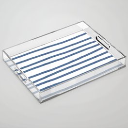 Simply Drawn Stripes in Aegean Blue and White Acrylic Tray