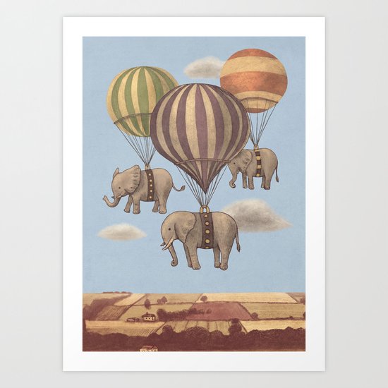 Flight of the Elephants - colour option Art Print