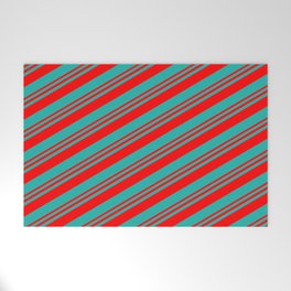 [ Thumbnail: Red and Light Sea Green Colored Stripes/Lines Pattern Welcome Mat ]