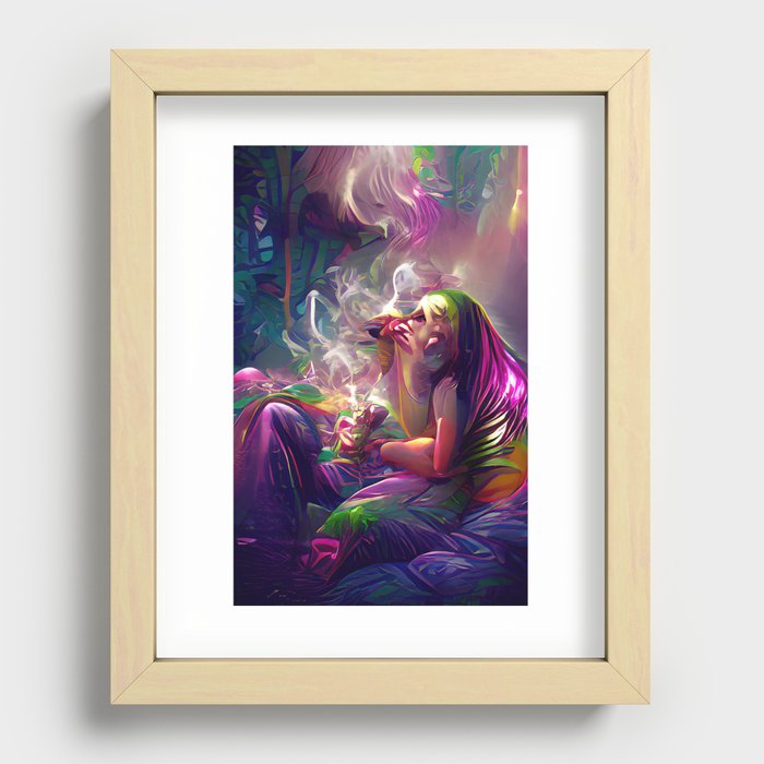 "Contemplative Stoner" • Unique Boho Semi-Abstract Art • Perfect For Stoner/Tripping/Chill Rooms Recessed Framed Print