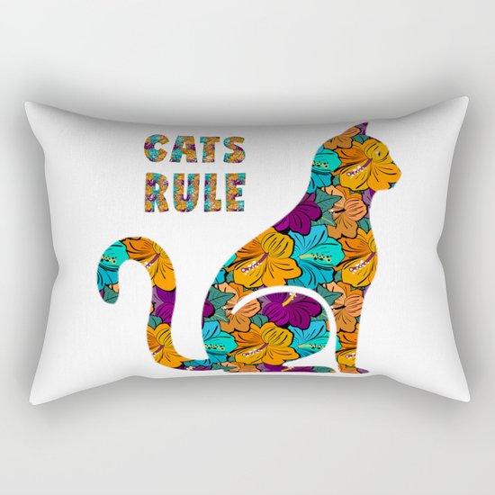 Cats Rule Silhouette With Hibiscus Flowers Rectangular Pillow