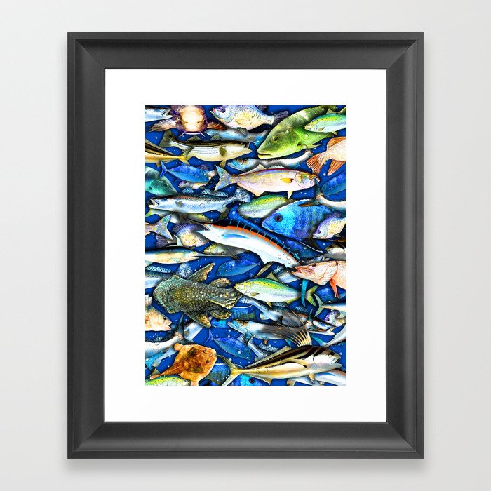DEEP SALTWATER FISHING COLLAGE Framed Art Print by Gloria Sanchez Artist