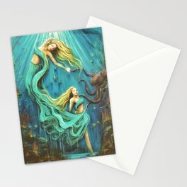 The Mermaid’s Gift / Ocean Sisters Sea Siren Nymph Underwater Octopus Coral Fish Friends Sisters  Stationery Card