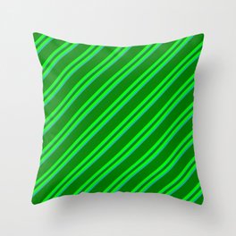 [ Thumbnail: Green, Lime, and Light Sea Green Colored Lined Pattern Throw Pillow ]