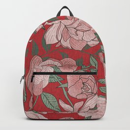 Victorian Peony red Background Backpack | Grandmillennial, Claudiasdesign, Floralvintage, Red, Victorianpeony, Victorianage, Botanical, Cottagecore, Floral, Vintagestyle 