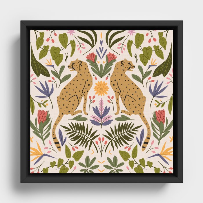 Modern colorful folk style cheetah print  Framed Canvas