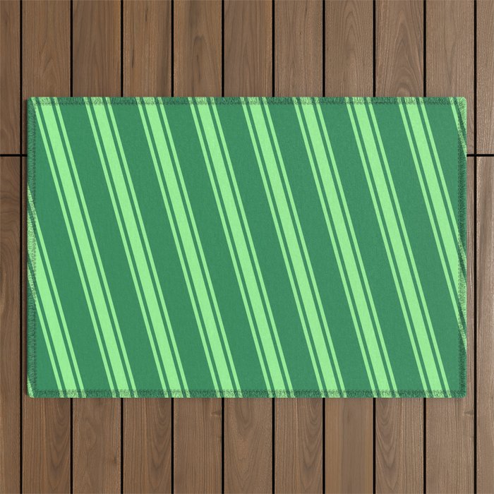Sea Green & Green Colored Lined Pattern Outdoor Rug