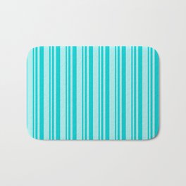 [ Thumbnail: Dark Turquoise and Turquoise Colored Lined/Striped Pattern Bath Mat ]