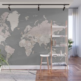 World map in taupe and brown, "Fabrizio" Wall Mural