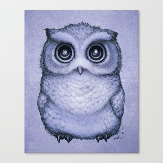 "The Little Owl" by Amber Marine ~ (Lavender Flower Version) Graphite & Ink Illustration, (c) 2016 Canvas Print