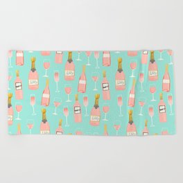 Rose champagne wine food fight apparel and gifts Beach Towel