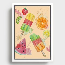 Summer Popsicle Splash- Orange Background Framed Canvas