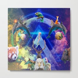 'Animal Sacred Medicine As Guides, Totems & Oracles' Metal Print | Paper, Quantum, Multidimensional, Mystical, Colorful, Galactic, Photomontage, Collage, Animalspiritguides, Surreal 