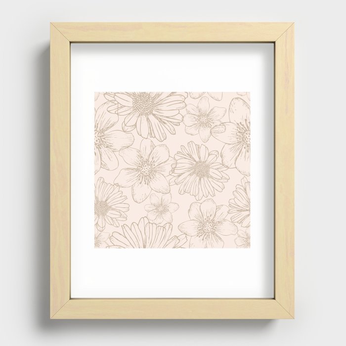 Sketched Flowers in Beige  Recessed Framed Print