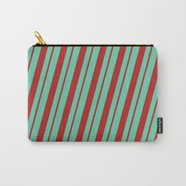 [ Thumbnail: Aquamarine & Red Colored Striped Pattern Carry-All Pouch ]