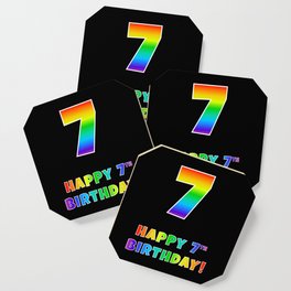 [ Thumbnail: HAPPY 7TH BIRTHDAY - Multicolored Rainbow Spectrum Gradient Coaster ]