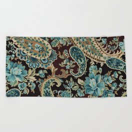 Brown Turquoise Paisley Floral Beach Towel