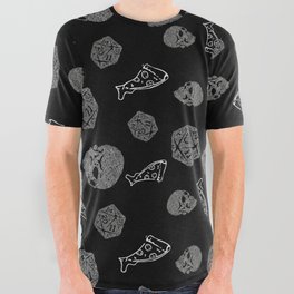 Game Night - repeating pattern nerdy d20 skull pizza All Over Graphic Tee