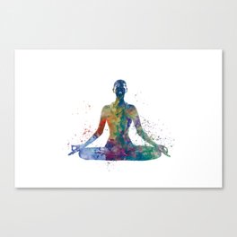 Woman practices yoga in watercolor Canvas Print