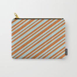 [ Thumbnail: Chocolate & Powder Blue Colored Stripes/Lines Pattern Carry-All Pouch ]