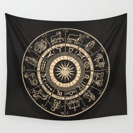 Vintage Zodiac & Astrology Chart | Charcoal & Gold Wall Tapestry