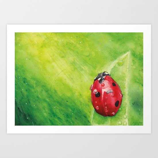 Lady Bug , Art Watercolor Painting print by Suisai Genki Art Print