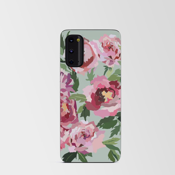Happy peony rain blue background Android Card Case