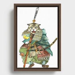 Samurai Cat with a Spear and 2 Swords Framed Canvas