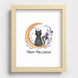 Happy Halloween cat in moon silhouette Recessed Framed Print