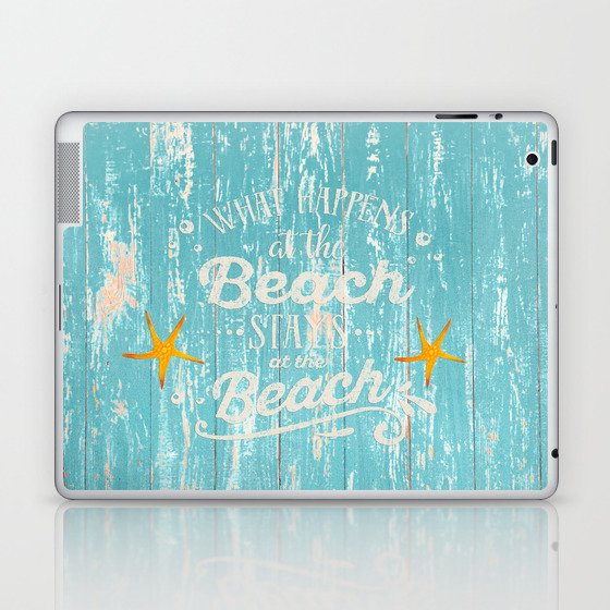 Happy Beach Life- Saying on aqua wood Laptop & iPad Skin