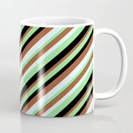 [ Thumbnail: Light Green, Black, Sienna, and Light Cyan Colored Lined Pattern Coffee Mug ]
