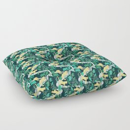 Wild cats with tropical Monstera  plants / green and gold Floor Pillow