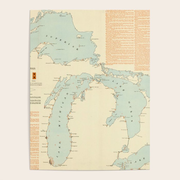 Vintage Great Lakes Shipwreck Map (1894) Poster by BravuraMedia Society6