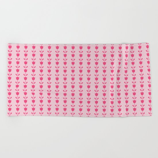 Tiny pink tulip pattern Beach Towel