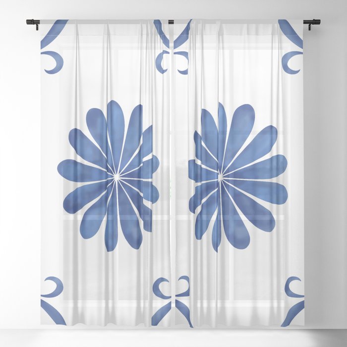 Blue Tile Sheer Curtain