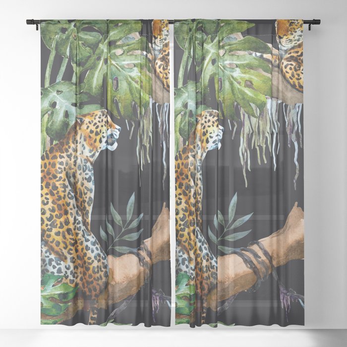 Tropical Jungle Dark Forest Leopard Print Monstera Leaves Lush