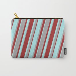 [ Thumbnail: Turquoise, Dark Gray, and Brown Colored Lined/Striped Pattern Carry-All Pouch ]