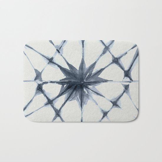 Shibori Starburst Indigo Blue on Lunar Gray Bath Mat