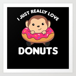 Sweet Monkey Funny Animals In Donut Pink Art Print