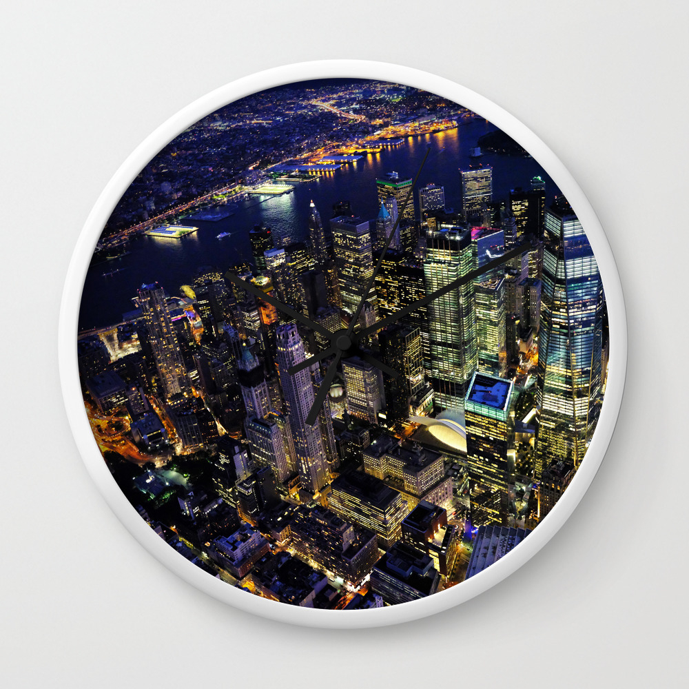 New York City Manhattan Usa Night Cityscape Wall Clock