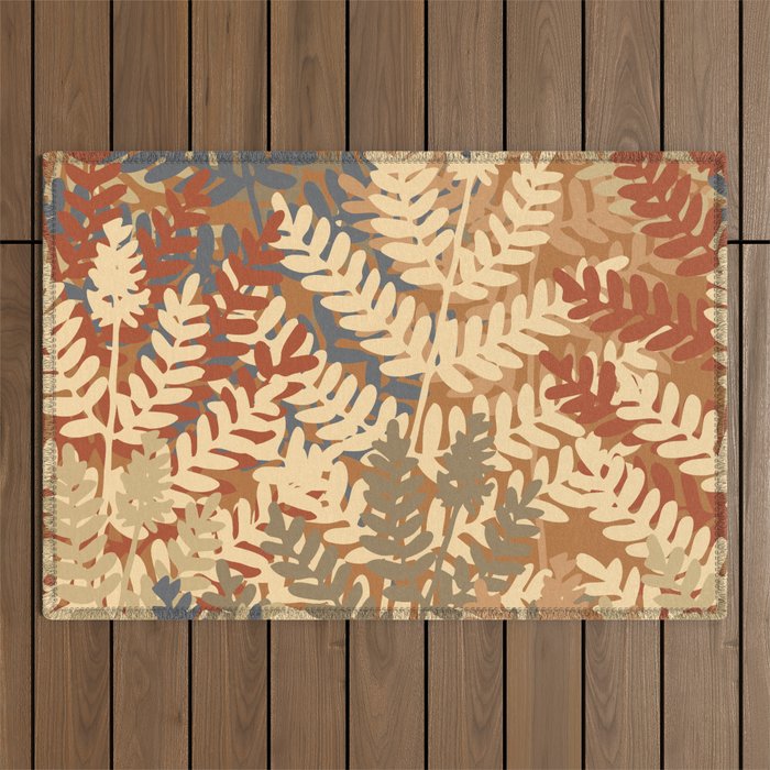 Multicolored Fern on a Caramel Colored Background Outdoor Rug