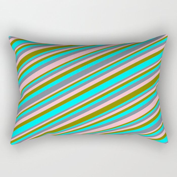 Cyan, Slate Gray, Pink & Green Colored Lines Pattern Rectangular Pillow