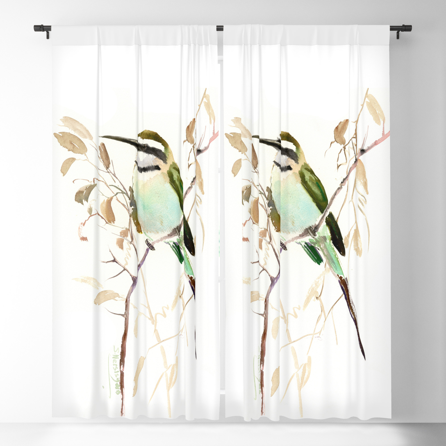 White Throated Bee Eater Sage Green Brown Teal Green Brown Room Design Blackout Curtain By Sureart Society6