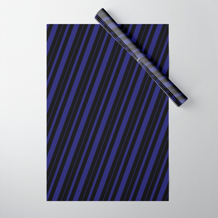 Black & Midnight Blue Colored Striped Pattern Wrapping Paper
